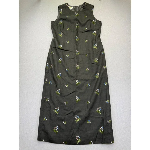 Talbots Petites Black Irish Linen Floral Embroidered Sleeveless Maxi Dress 12P - Picture 1 of 11